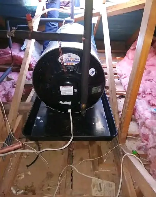 Geyser cylinder installed inside a roof space