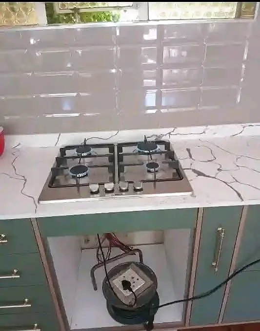 Gas hob installed into a kitchen countertop